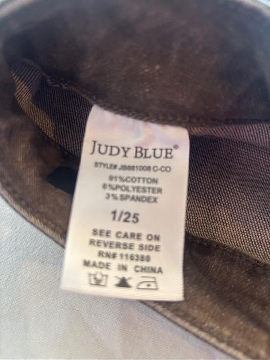 Judy Blue Chocolate Brown Retro Wide Raw Hem Patch Pocket Stretch Jeans 1/25